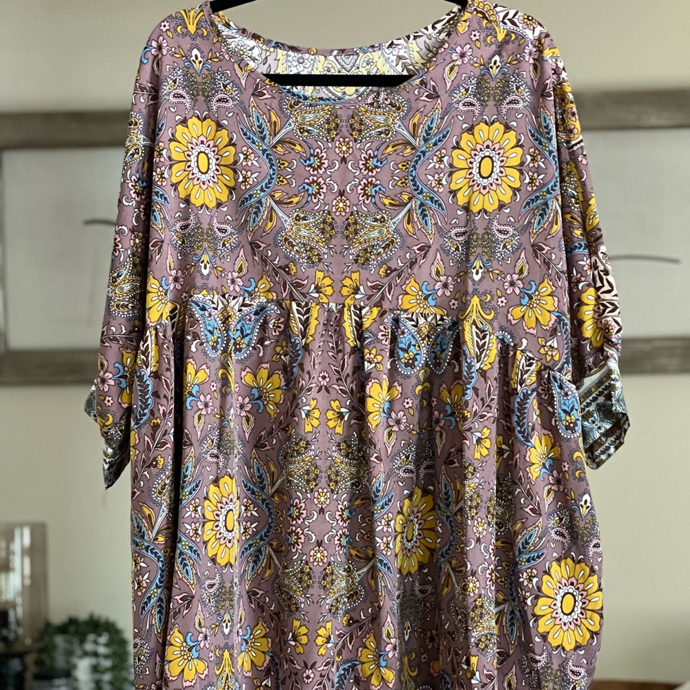 SHEIN Floral Print Blouse - Yellow and Blue Accents